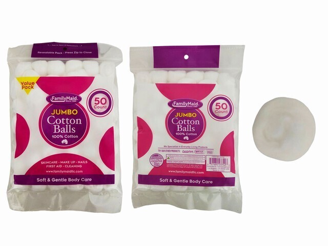 COTTON BALL JUMBO 50PC 1GRAM PRINTED PE BAG