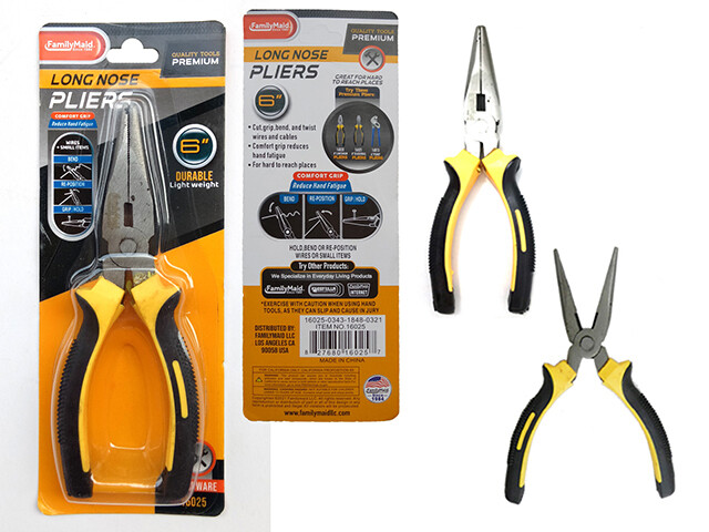 LONG NOSE PLIER 6&quot; BK+YELLOW;