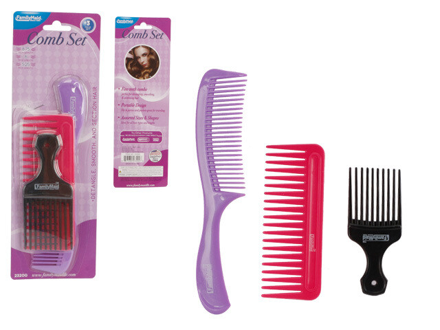 3 PC COMBS 8.75&quot;, 6&quot;, 5.25&quot; L. PINK, PURPLE, BLACK