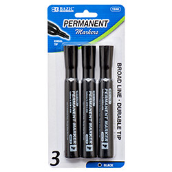 BAZIC Black Chisel Tip Desk Style Permanent Markers (3/Pack)