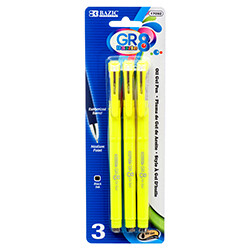 BAZIC GR8 Dazzle Black Oil-Gel Ink Pen w/ Rubberized Barrel (3/Pack)