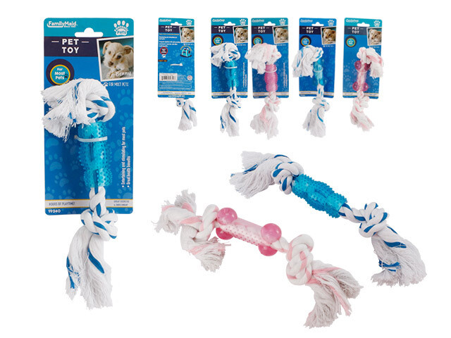 ROPE DOG TOY 11”LONG BLUE PINK
