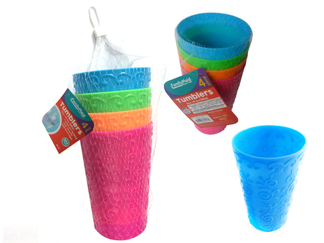 TUMBLERS 4PC 300ML 3.25&quot;DX5&quot; H;BLUE,PINK ,YELLOW,P