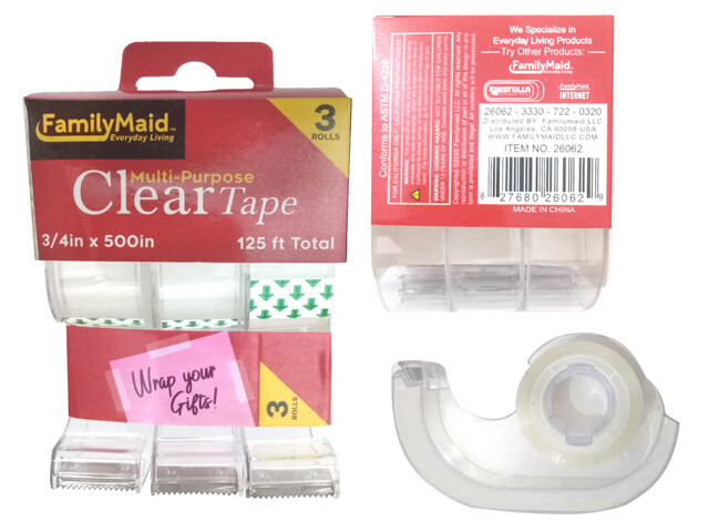 3PC STATIONERY CLEAR TAPE DISPENSER 3/4”X500”