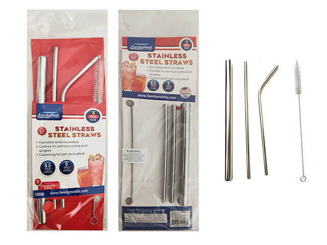 4PC STAINLESS STEEL STRAWS 8.5”L W/ BRUSH