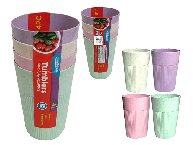 TUMBLER 4PC /SET 3.1&quot;D X4.7&quot; H. ASST CLR 17OZ/500M