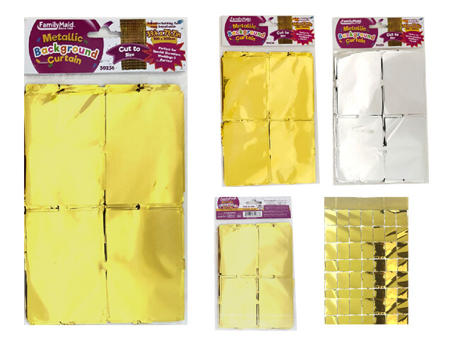SQUARE FOIL FRINGE CURTAIN 1MX2M GOLD SILVER