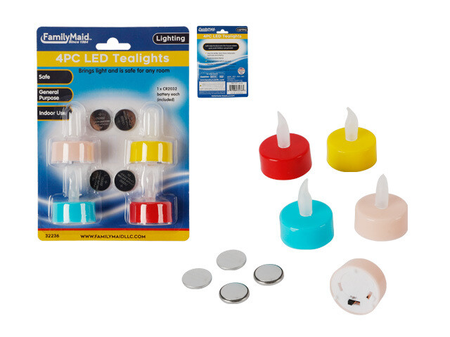 LED TEALIGHTS 4PC ASST CLR;RED,BLUE,YELLOW,PINK C