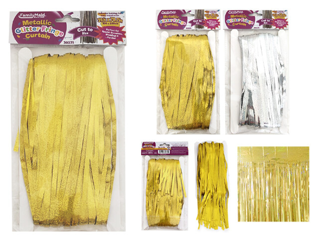 FRINGE CURTAIN METALLIC FOIL GLITTER 1MX2M GLD SLV