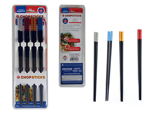 CHOPSTICKS 4 PAIRS ASST CLR 24CM L DB