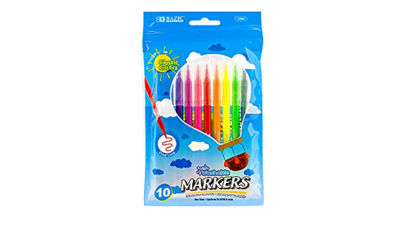 BAZIC 10 Colors Fine Line Washable Markers