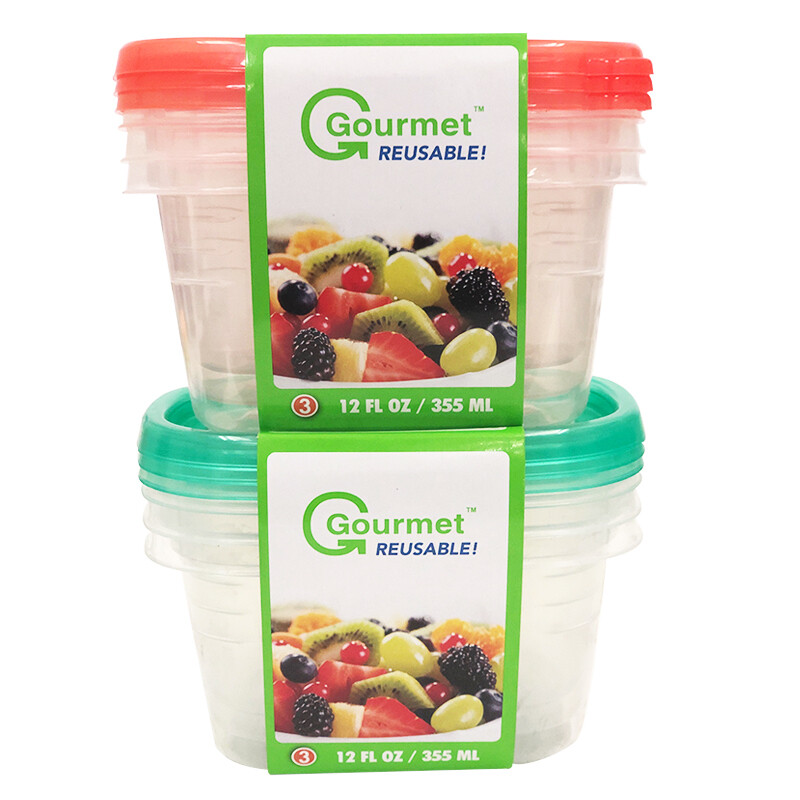 Gourmet3pk12ozRectangleW/LidsAsst