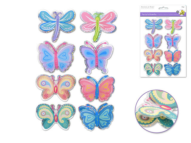 Handmade Stickers: 12cmx17cm 3D Pop-Ups Foil Butterflies 8pc