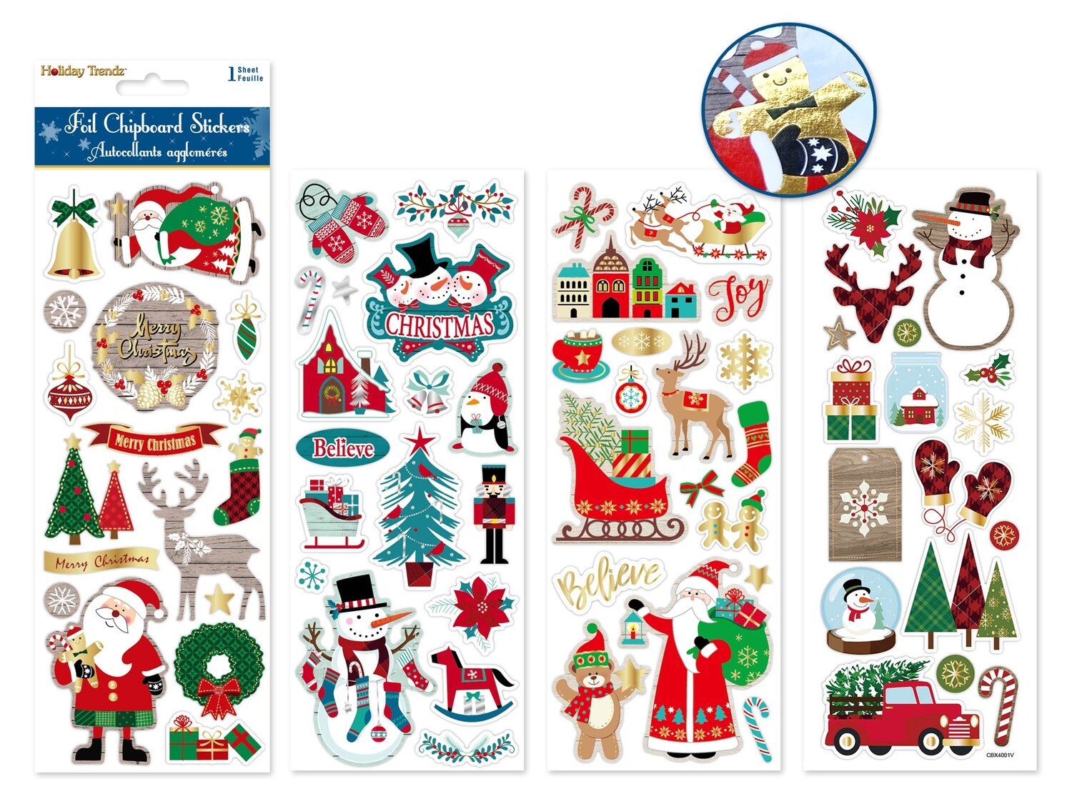 Holiday Stickers: 4&quot;x10&quot; Foil Chipboard Asst 12eax4styles
