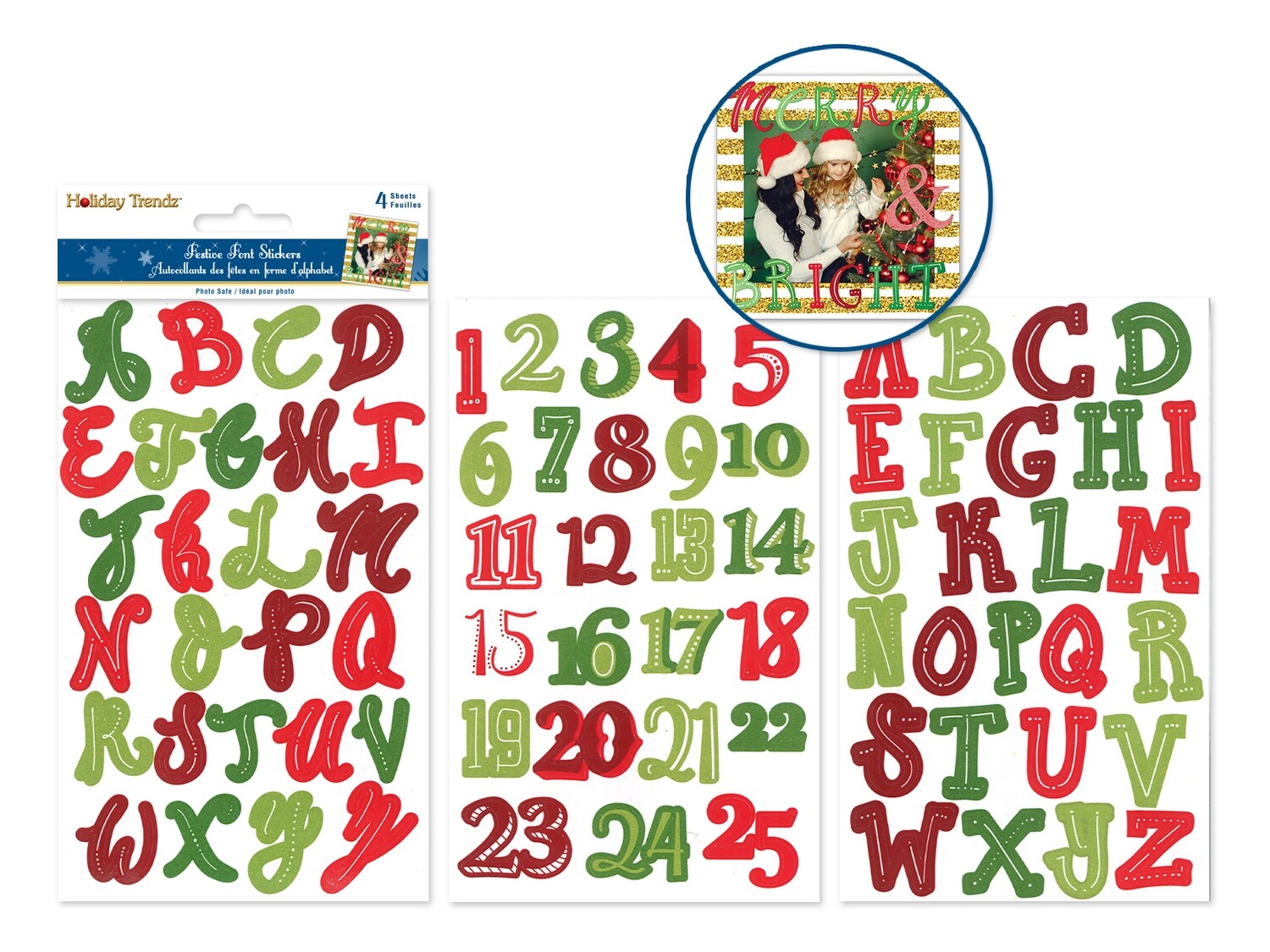 Holiday Stickers: 11.2x18.5cm Festive Font 4Shts Asst 12eax3styles
