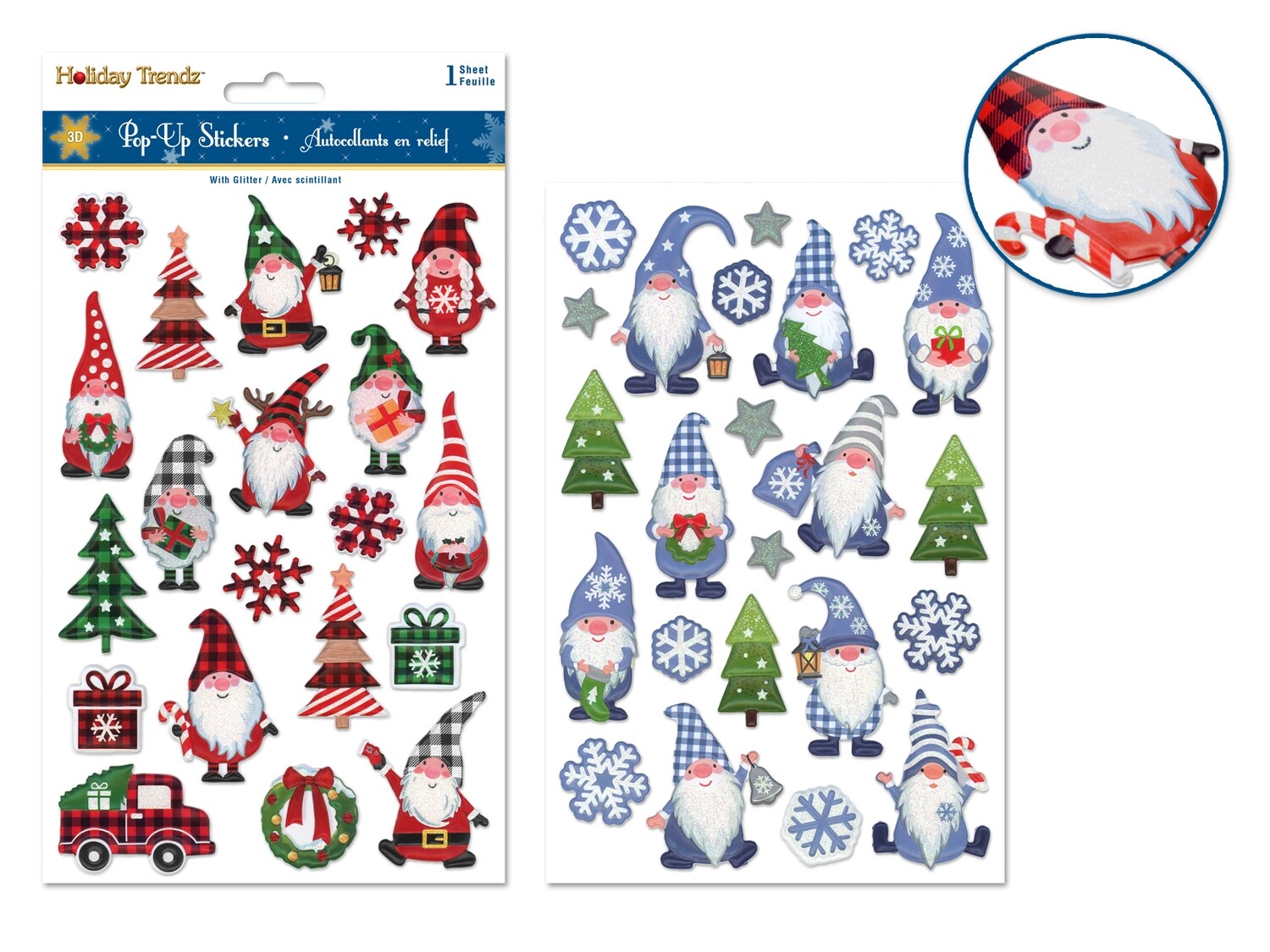 Holiday Stickers: 5.5&quot;x8.25&quot; 3D Pop-Up Glitter Asst18eax2styles