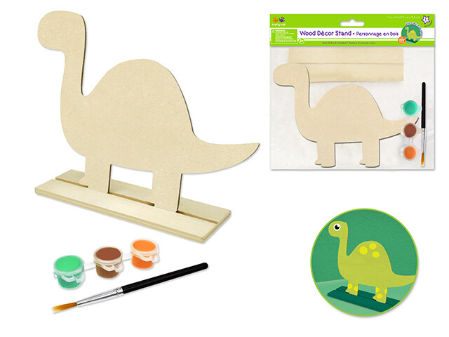 Krafty Kids Kit: 7"x6" DIY Wood Stand-Ups x3 Paint Pots+Brush
