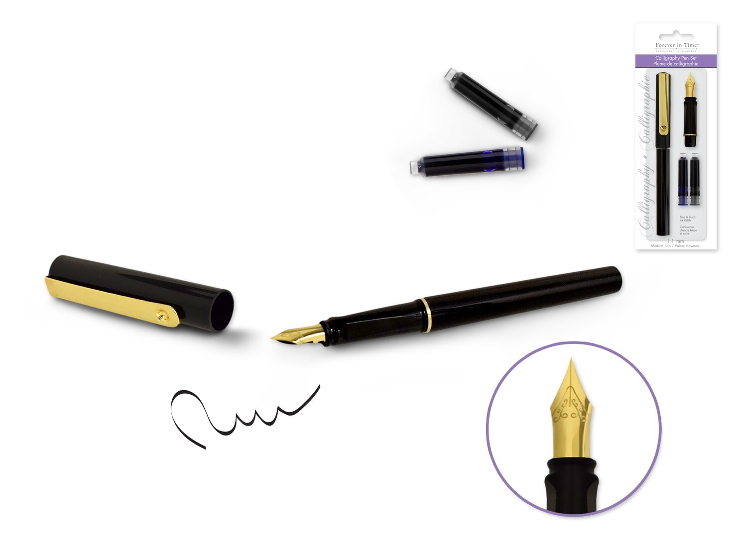 Paper Craft Essential: Calligraphy Pen Set #1.3 Nib/Black+Blue Ink