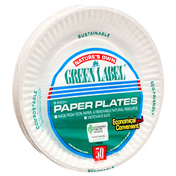 PAPER PLATE RD 9" WHITE 50CT#GREEN LABEL