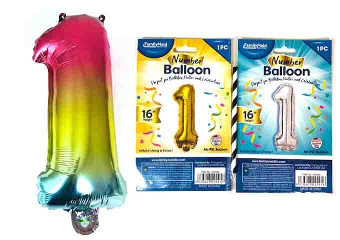 1 NUMBER BALLOON 16"H GOLD SILVER RAINBOW
