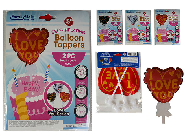 LOVE BALLOON 5" HEART 3 ASST CAKE TOPPER