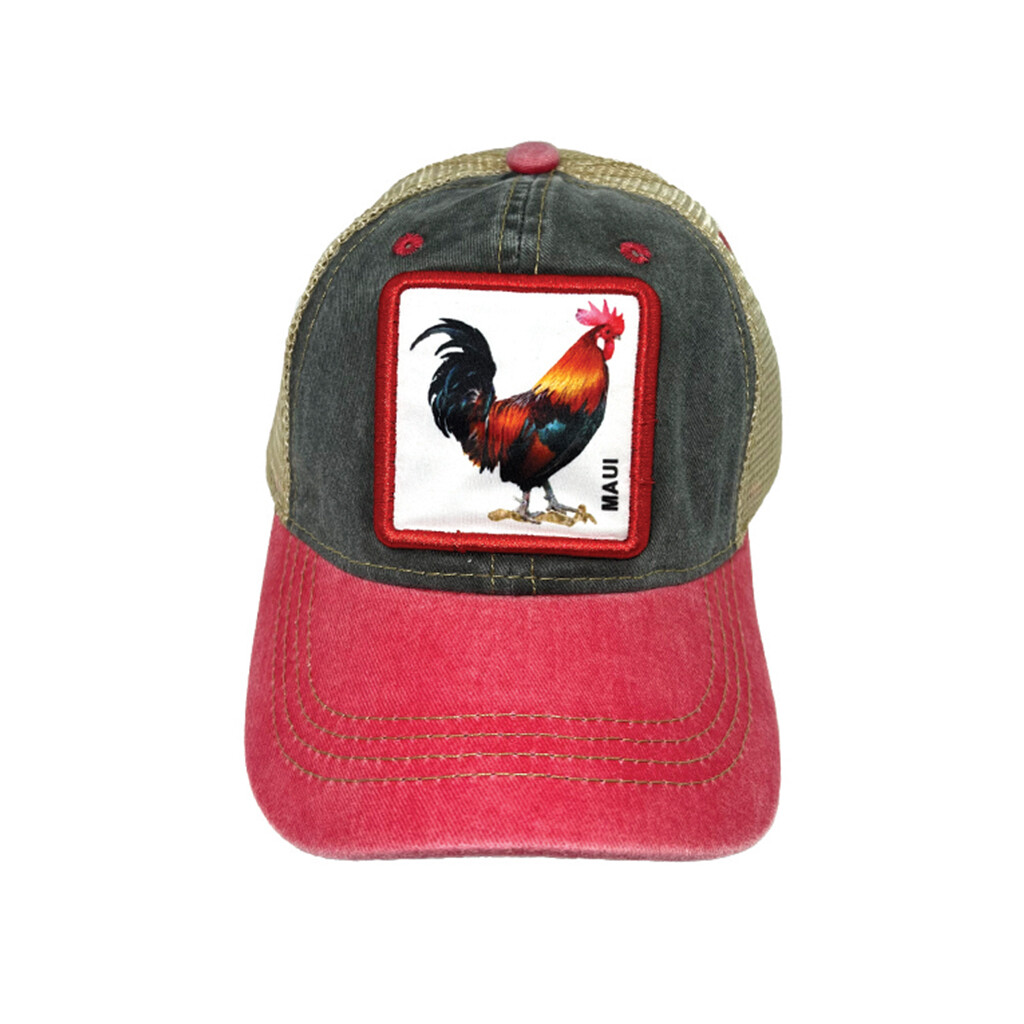 Denim Rooster Hat Red Gray