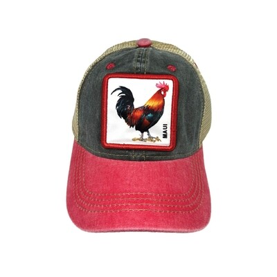 Denim Rooster Hat Red Gray