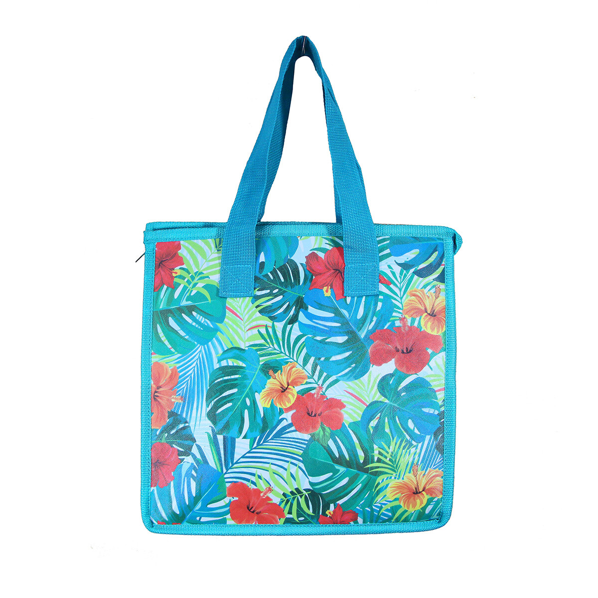 Insulated Reusable Cooler Bag Large Hibiscus Aqua