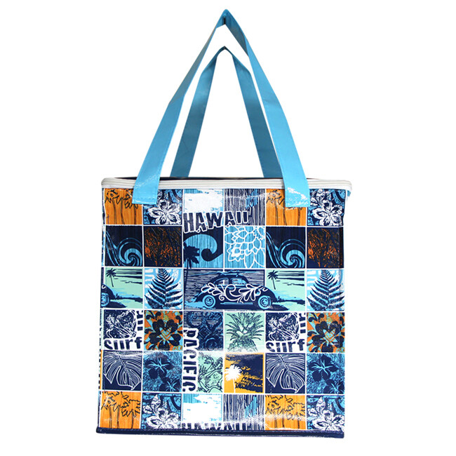 Blue Squre Pattern Reusable Cooler Bag