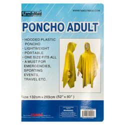PONCHO ADULT 52X80" RED, YELLOW, BLUE