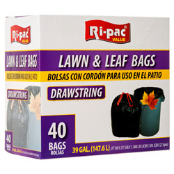 RI-PAC TRASH BAG W/DRAWSTRING LAWN &amp; LEAF 39GAL 40CT BLK