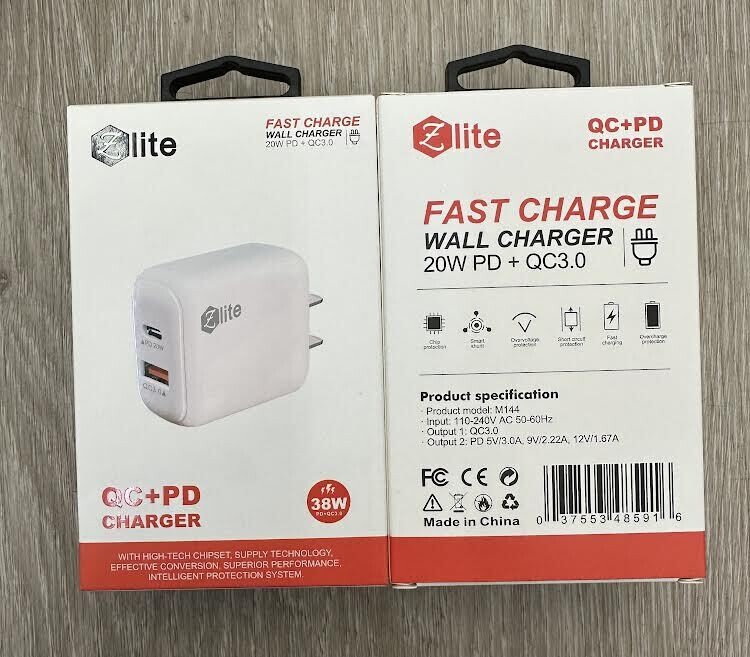 Zlite 2 Port (USB &amp; C) Fast Wall Charger 38W