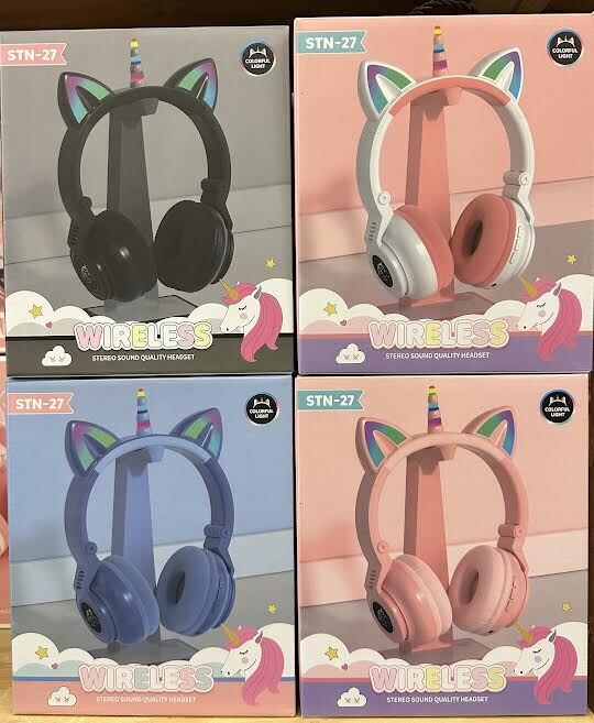 Wireless Unicorn LED Headphones w Stand
