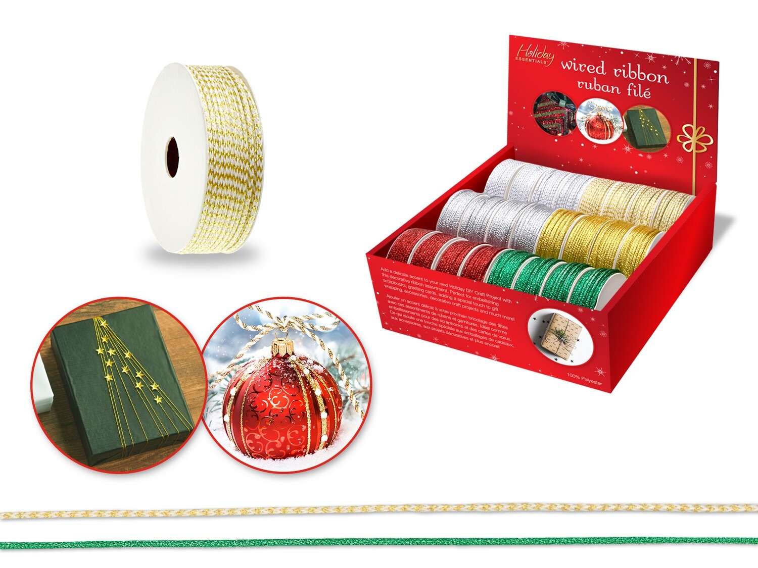 Seasonal Décor: 2mm Wired Ribbon 3yrd Rolls x24 Asst