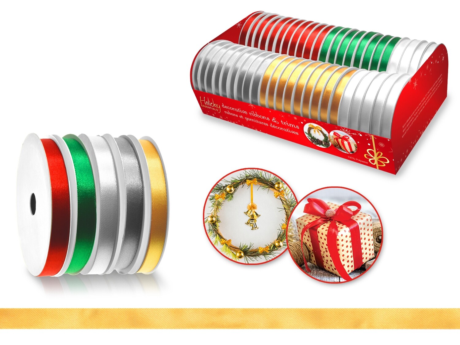 Seasonal Décor: Poly-Satin Ribbons 3/8&quot; x 5yd Rolls x46 Asst