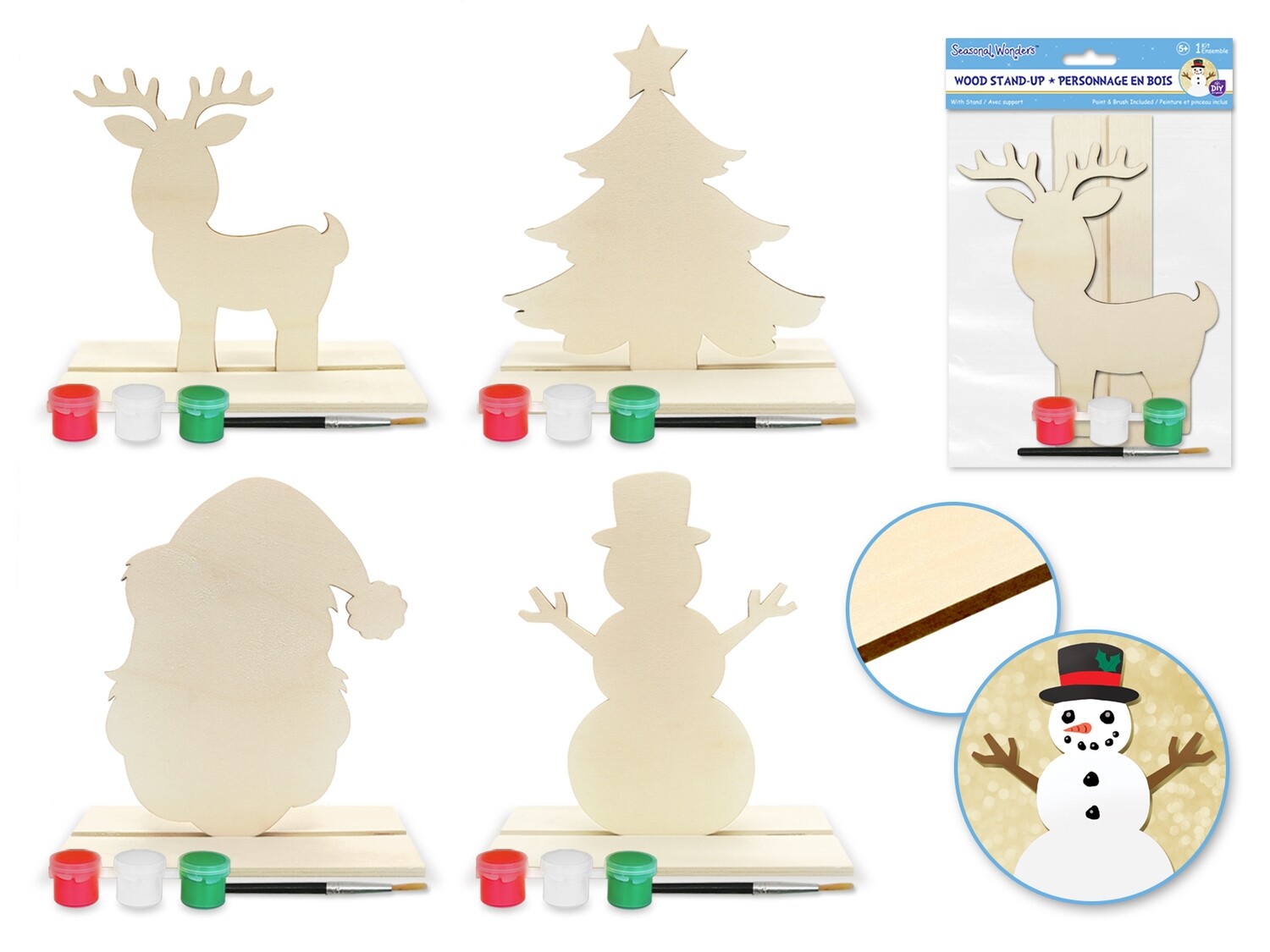 Seasonal Wonders: 7&quot;x6&quot; DIY Wood Stand-Ups w/3PaintPots+Brsh Asst12eax4stl