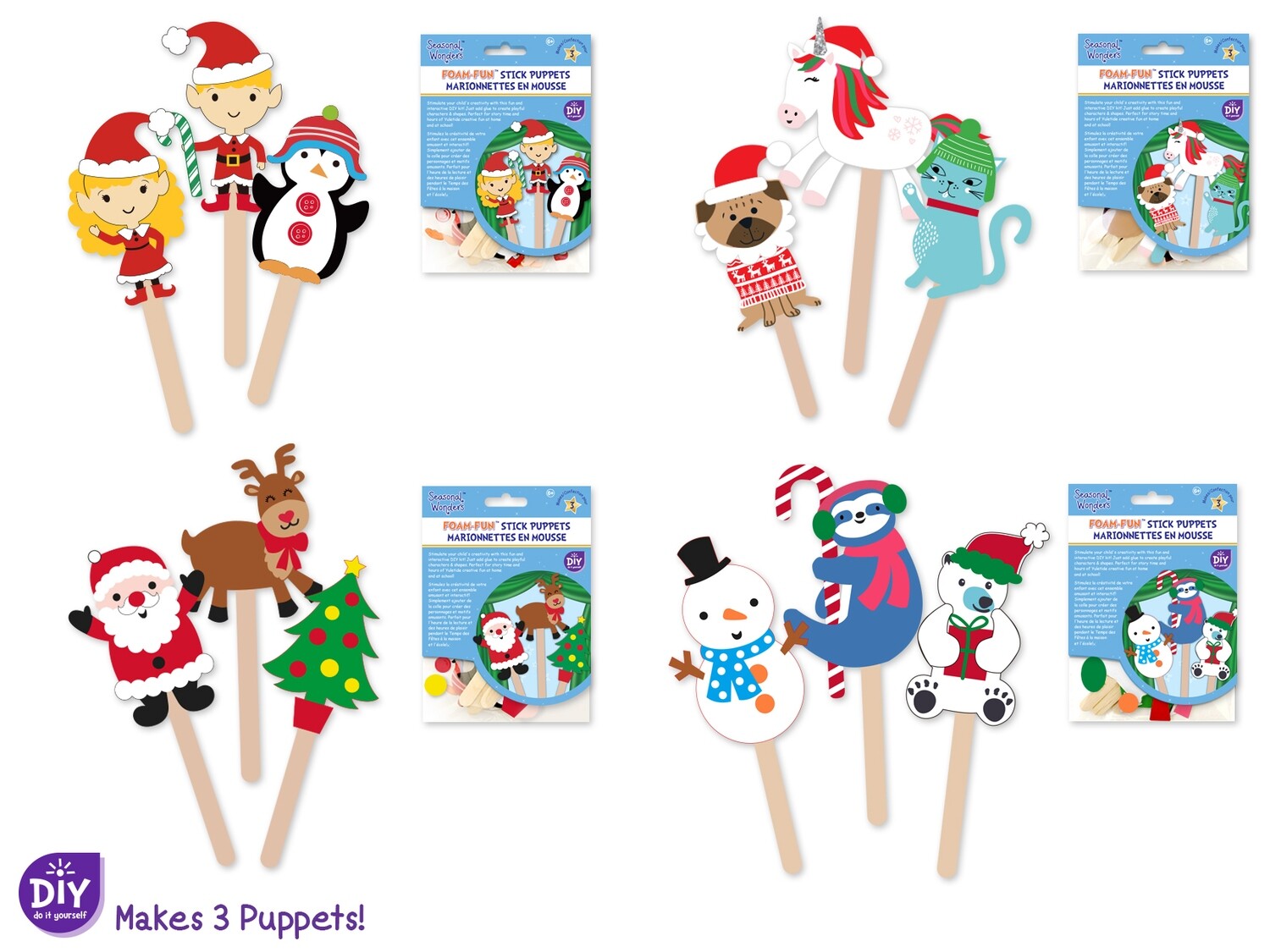 Seasonal Wonders: DIY Foam Character Stick Puppets x3 Asst 12eax4styles