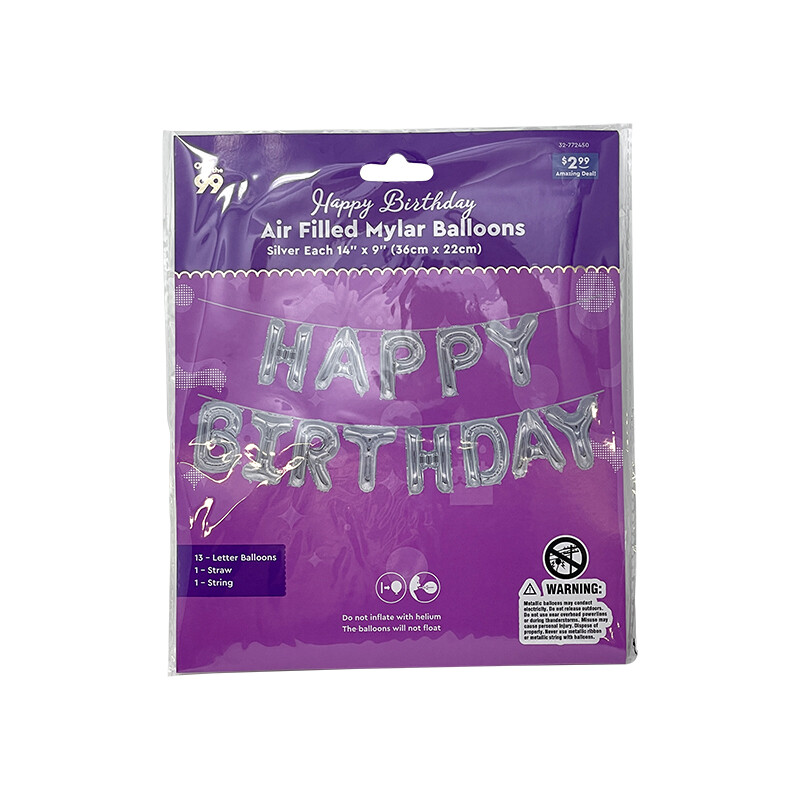 Air Filled Happy Birth Day Letter Silver