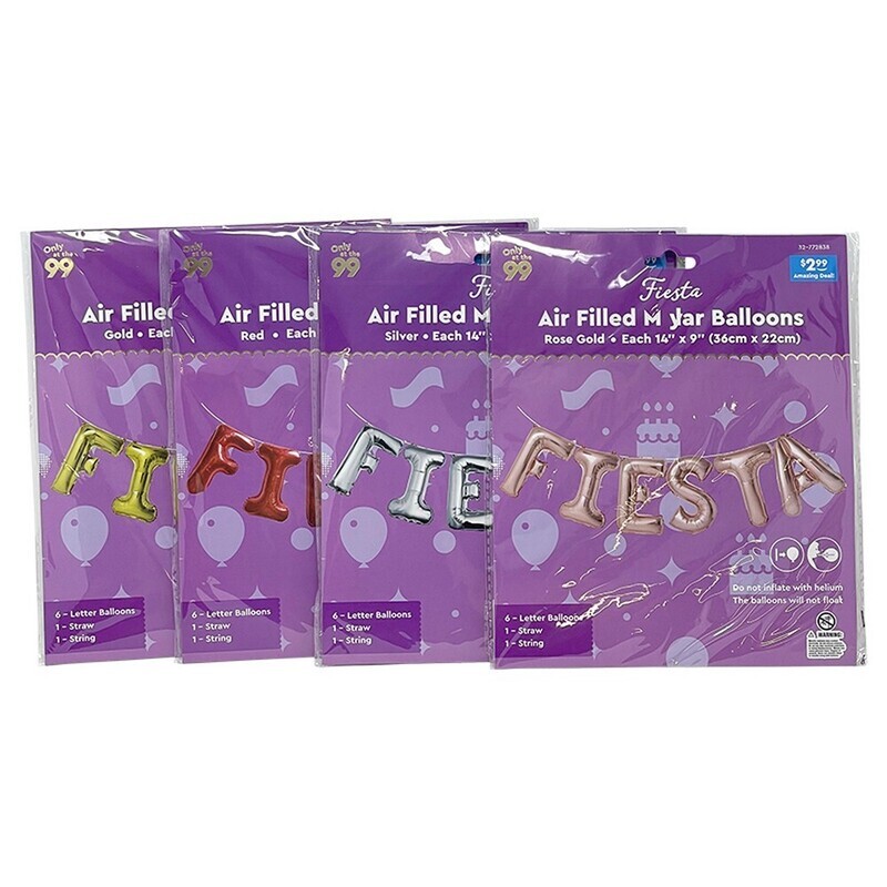 Party Balloon Banner, Mylar, Fiest, Gold, Silver, Rose Gold, Red