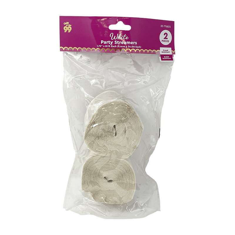 Party Streamers White 1.75&quot;x81ft2pk