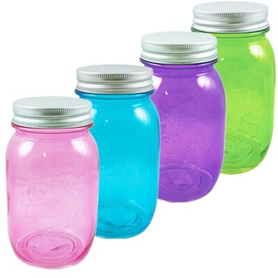 Momentum Brands Mason Jar
with Lid, Tinted Glass, Assorted