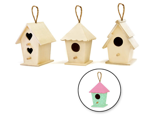 Wood Craft: 4&quot; Birdhouses w/Jute Cord Asst 12eax3styles
