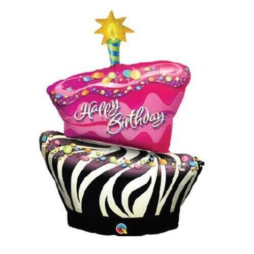 MICROFOIL BALLOON BIRTHDAY FUNKY ZEBRA STRIPE CAKE