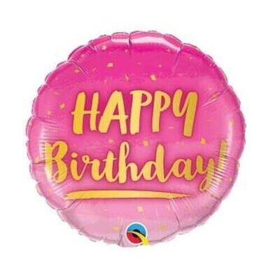 BALLOON FOIL ROUND 18&quot; BIRTHDAY GOLD &amp; PINK