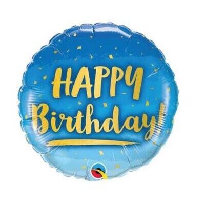 BALLOON FOIL ROUND 18&quot; BIRTHDAY GOLD &amp; BLUE