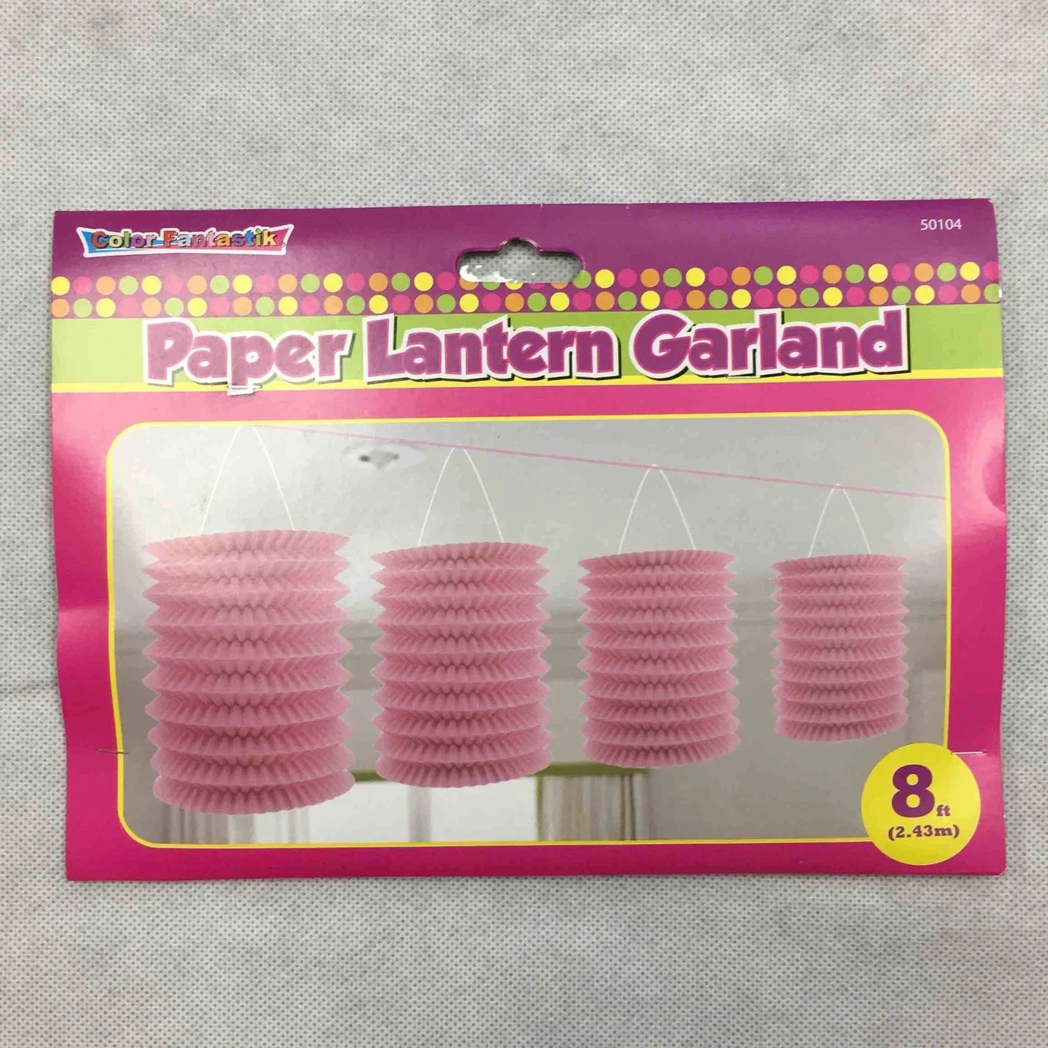 8FT PAPER LANTERN GARLAND, PASTEL PINK