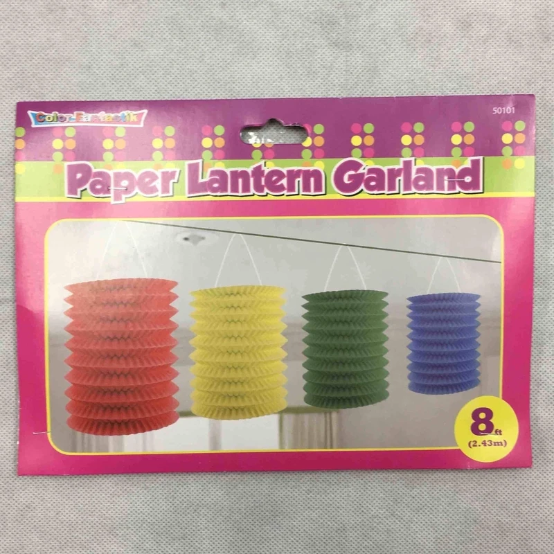 8FT PAPER LANTERN GARLAND, ASST PREMIUM COLORS