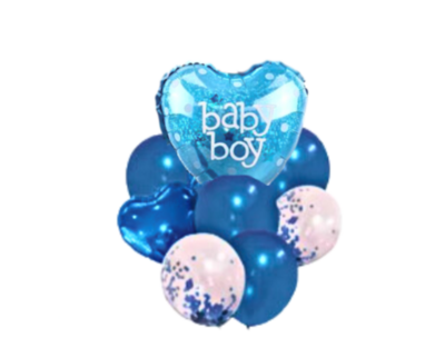 7PC BALLOON SET BABY BOY 18”HEART, 12” BALLOONS