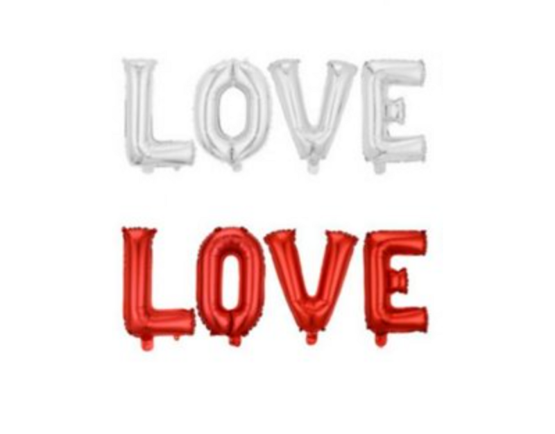 LOVE LETTER BALLOONS 16&quot;H W/ STRING RED SILVER