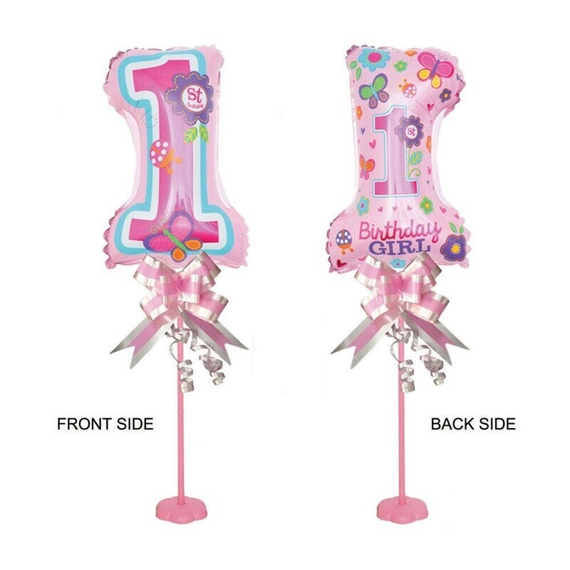 1ST BIRTHDAY BALLOON W/ STAND AND BOW GIRL/BOY